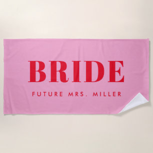 Red and Pink Bachelorette Future Frau Bride Strandtuch