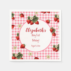 Red and Pink Berry First Baby Girl Birthday Party Serviette