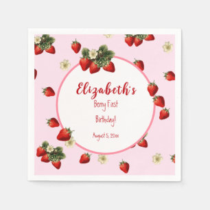Red and Pink Berry First Baby Girl Birthday Party Serviette
