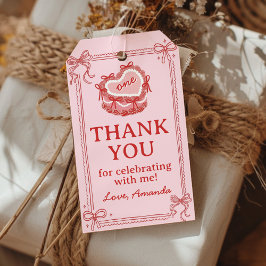 Red and Pink Bow Cake Birthday Party Thank You Geschenkanhänger