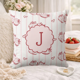 Red and Pink Cottagecore Strawberry Monogram Kissen