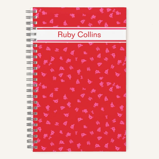 Red and Pink Ditsy Floral Notebook Notizbuch (Vorderseite)