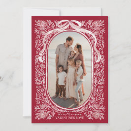 Red and Pink Floral & Bow Valentine Photo Card Einladung