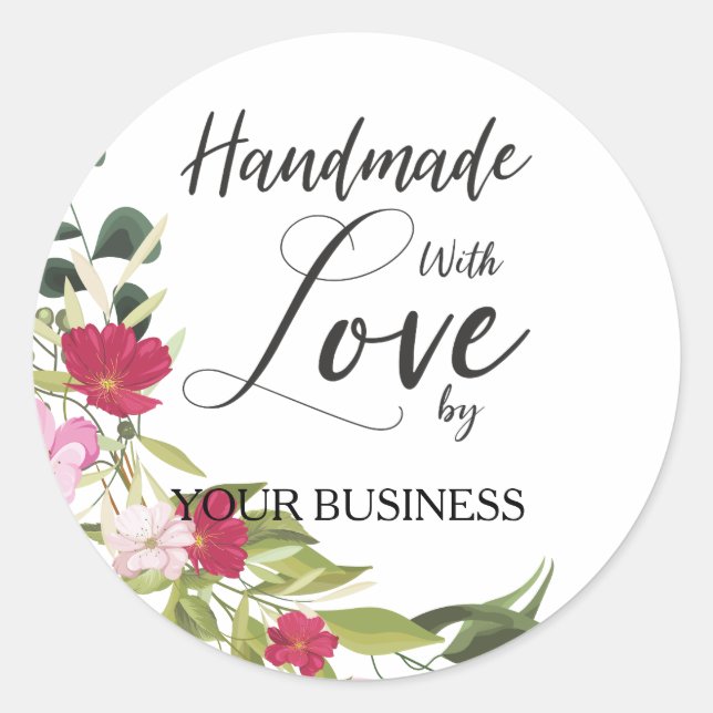 Red and Pink Floral Craft Articles Handmade Runder Aufkleber (Vorderseite)