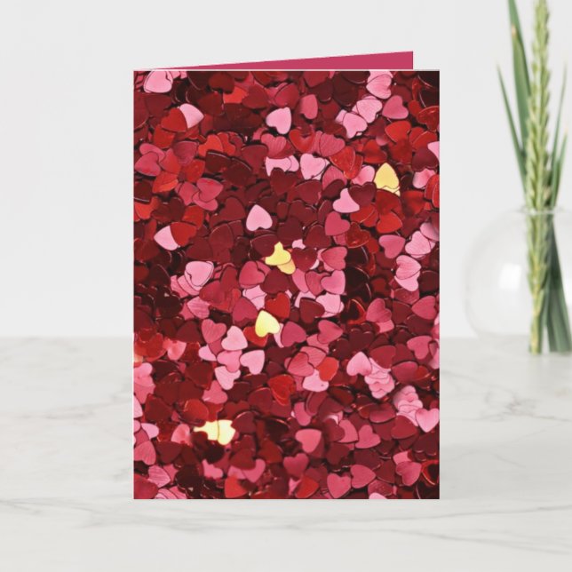 Red and Pink Hearts Confetti Happy Valentine's Day Karte (Vorderseite)