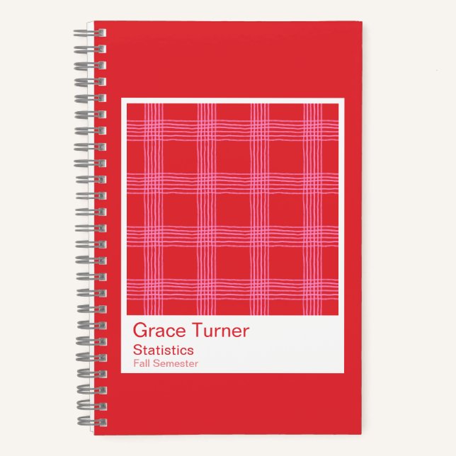 Red and Pink Illustrated Plaid Notebook Notizbuch (Vorderseite)