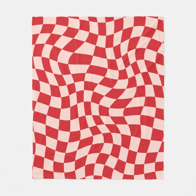 Red and Pink Psychedelic Checkered Groovy Grid Pat Fleecedecke (Vorderseite)