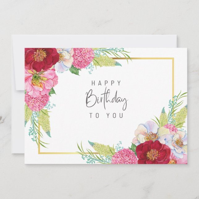 Red and Pink Watercolor – Elegant Happy Birthday Karte (Vorderseite)