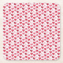 Red and Pink Watercolor Hearts Valentine Rechteckiger Pappuntersetzer