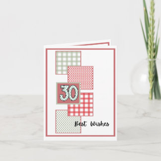 Red and Sage Dots and Gingham - 30. Geburtstag Karte