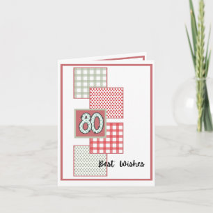 Red and Sage Dots and Gingham - 80. Geburtstag Karte