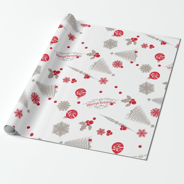 Red and Silver Christmas Matte Wrapping Paper Geschenkpapier (Ungerollt)