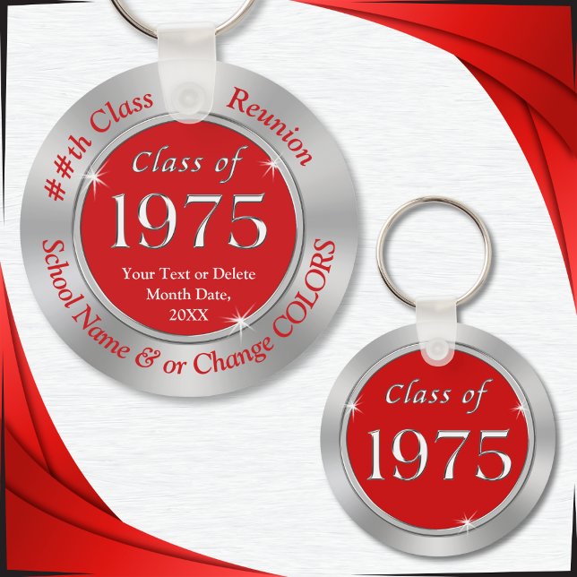 Red and Silver Class of 1975 Schlüsselanhängers Pe Schlüsselanhänger (Red and Silver Gray, Class of 1975 Reunion Ideas. Class of 75, Keychains as class reunion souvenirs.)