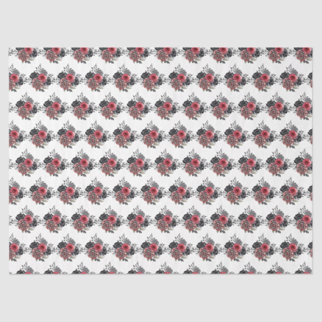 Red and Silver Elegant Flowers Seidenpapier (Vorderseite)