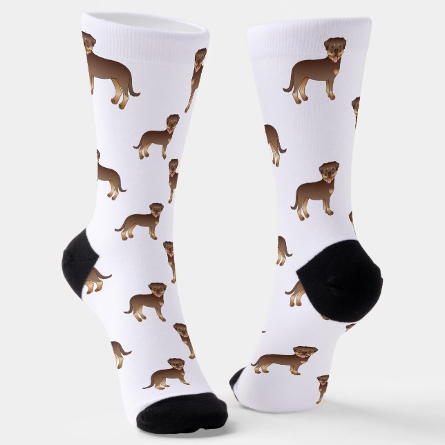 Red and Tan Rottweiler Niedlich Cartoon Dog Muster Socken (Gewinkelt)