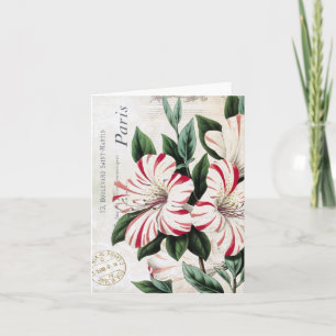 Red and White Amaryllis vintage holiday notecard Feiertagskarte