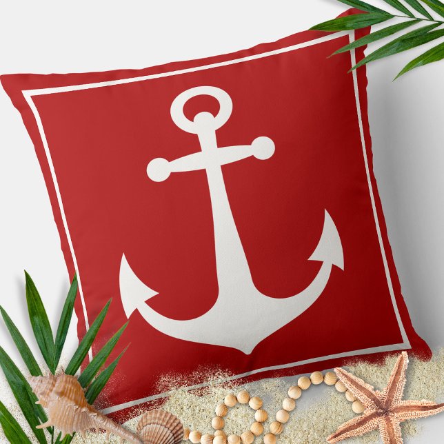 Red and White Anchor Nautical Boat Beach Kissen (Red and White Anchor Nautical Pillow)
