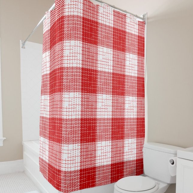 Red and White Bold Checkered Plaid Design  Duschvorhang (Von Creator hochgeladen)