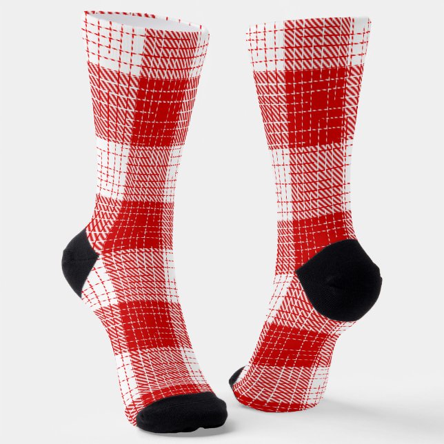 Red and White Bold Checkered Plaid Design  Socken (Von Creator hochgeladen)