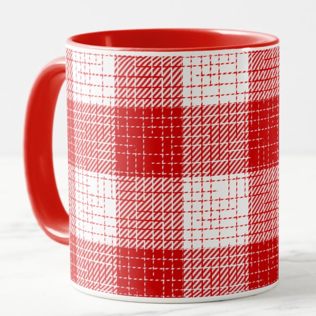 Red and White Bold Checkered Plaid Design  Tasse (Von Creator hochgeladen)