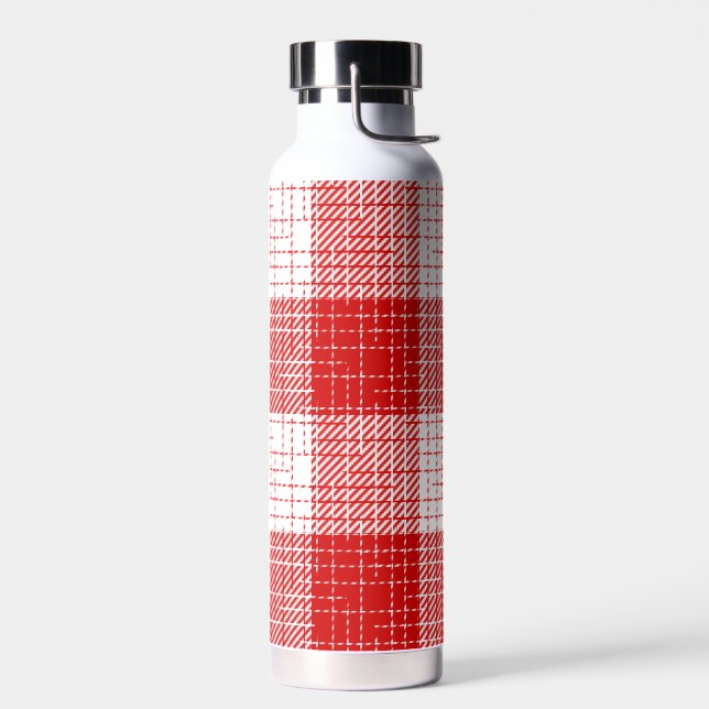 Red and White Bold Checkered Plaid Design  Trinkflasche (Links)