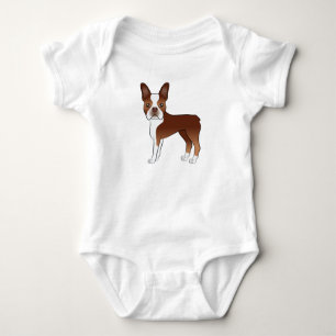 Red and White Boston Terrier Cartoon Dog Zeichnend Baby Strampler
