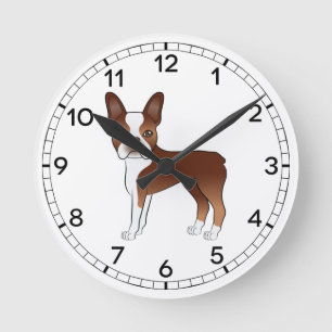 Red and White Boston Terrier Dog Illustration Runde Wanduhr
