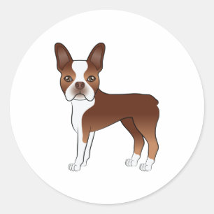 Red and White Boston Terrier Dog Illustration Runder Aufkleber