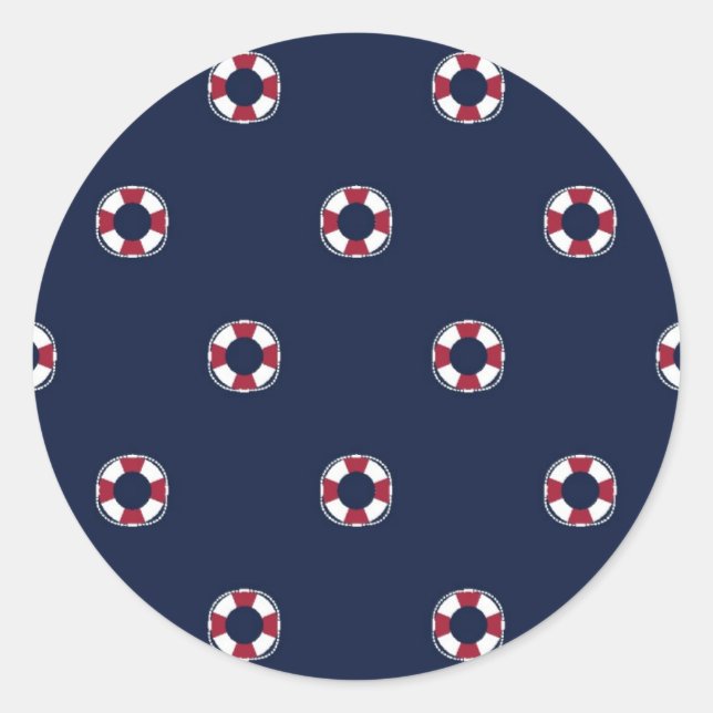 Red And White Buoy Pattern Runder Aufkleber (Vorderseite)
