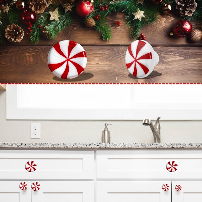Red and White Candy Cane Peppermint Keramikknauf (Von Creator hochgeladen)