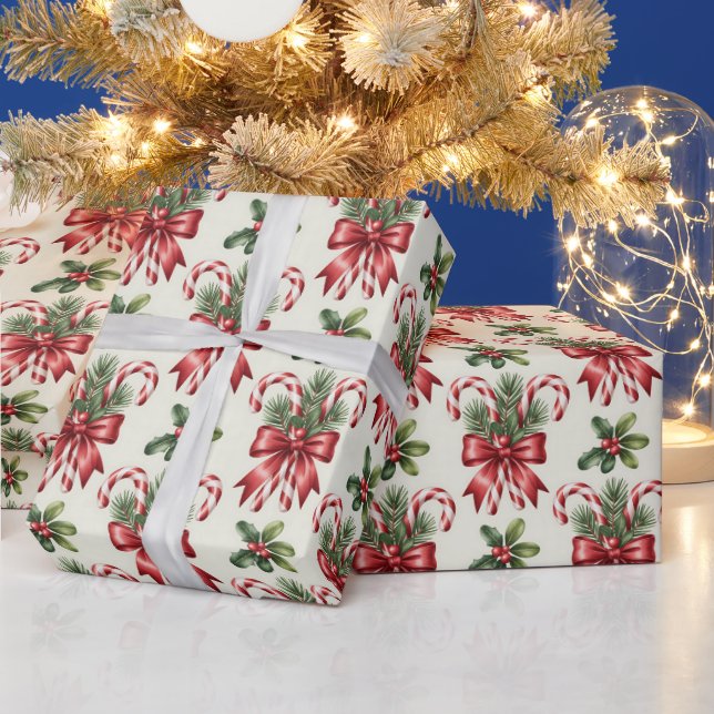 Red and White Candy Cane Ribbon Christmas Pattern Geschenkpapier (Feiertage)