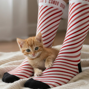 Red and White Candy Cane Strickte Weihnachtssocken Socken