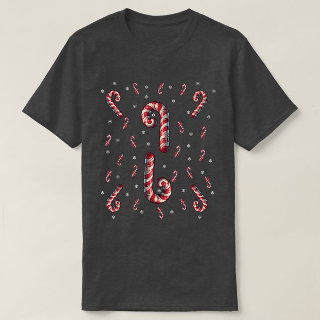 Red and White Candy Cane Weihnachten Weihnachten W T-Shirt (Design vorne)