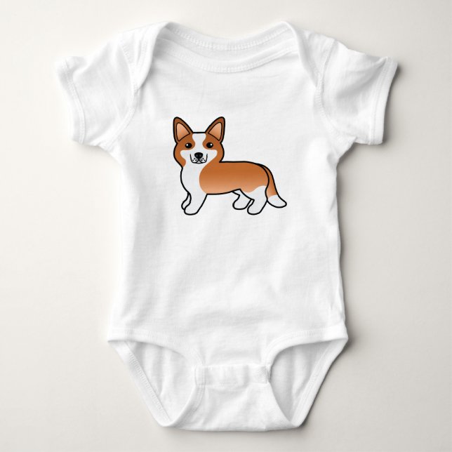 Red and White Cardigan Welsh Corgi Cartoon Dog Baby Strampler (Vorderseite)