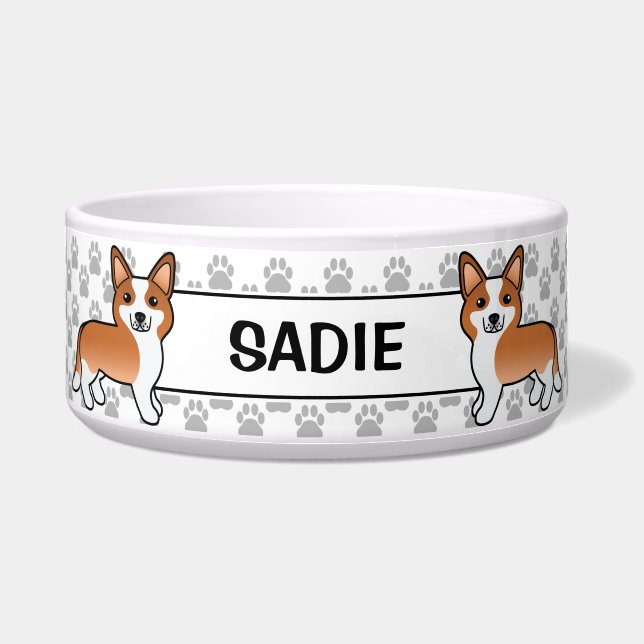 Red and White Cardigan Welsh Corgi Dog & Name Napf (Vorderseite)