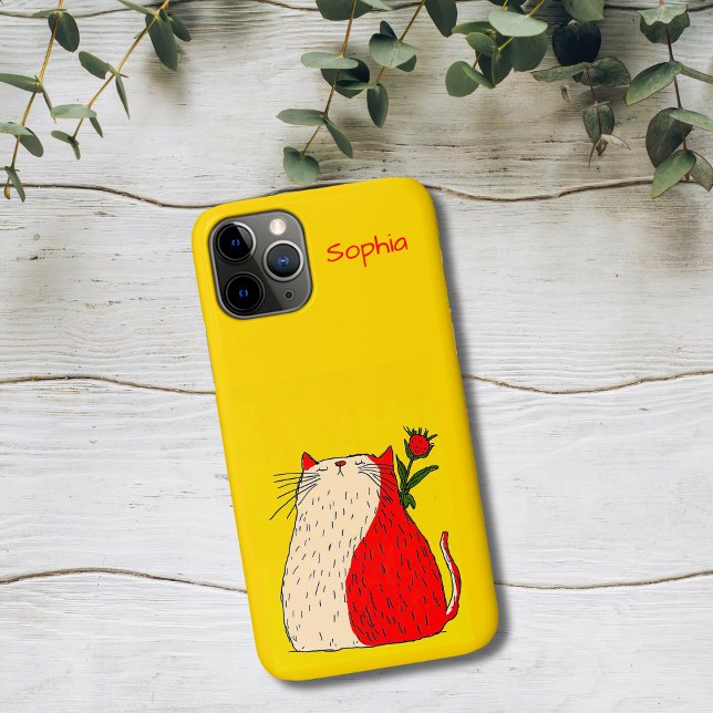 Red and White Cat with Flower Case-Mate iPhone Hülle (Von Creator hochgeladen)