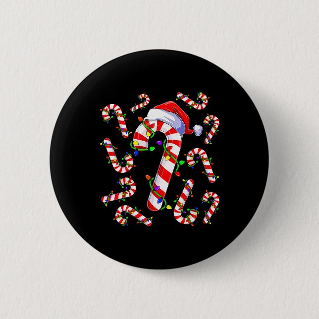 Red And White Christmas Candy Cane Santa Lights Ch Button (Vorderseite)
