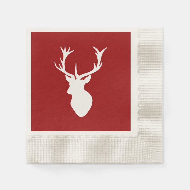 Red and White Christmas Deer Stag Head Serviette (Vorderseite)