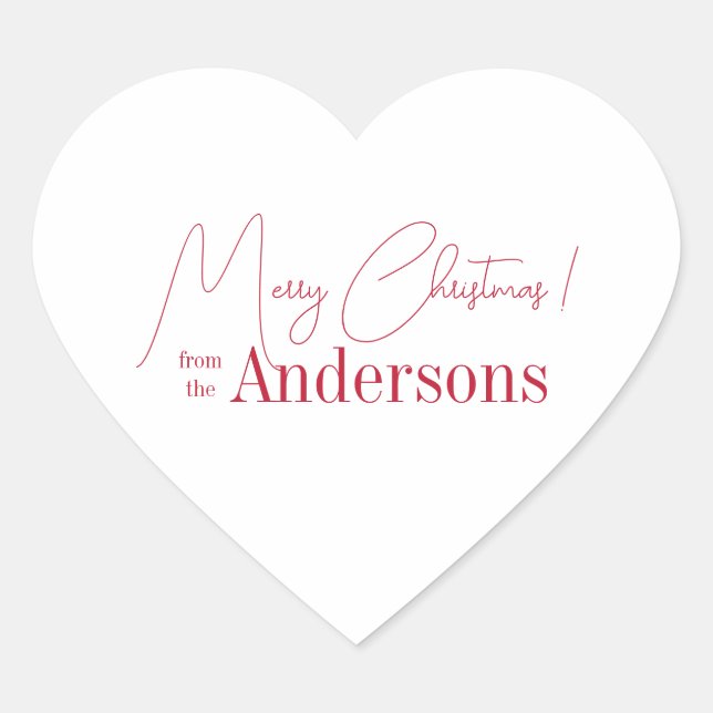 Red and White Christmas from Family Name Herz-Aufkleber (Vorderseite)