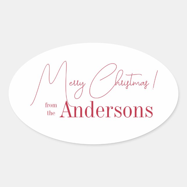 Red and White Christmas from Family Name Ovaler Aufkleber (Vorderseite)