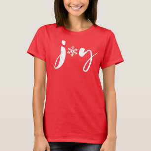 Red and White Christmas Joy Snowflake Handlettern T-Shirt