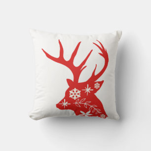 Red and White Christmas Pillow Stag Kopf Kissen
