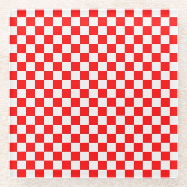 Red and White Classic Checkerboard von STaylor Glasuntersetzer (Vorderseite)