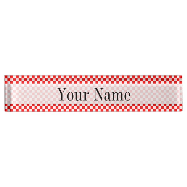 Red and White Classic Checkerboard von STaylor Namensplakette (Vorderseite)