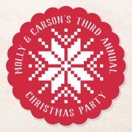 Red and White Custom Text Snowflake Holiday Party Untersetzer