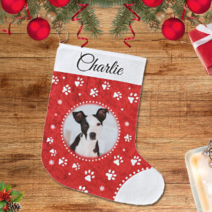 Red and White Cute Pet Photo Stocking Großer Weihnachtsstrumpf