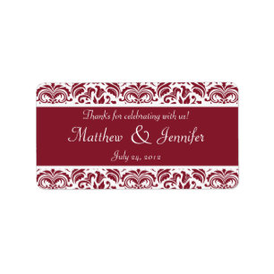 Red and White Damask Wedding Favor Labels Adressaufkleber