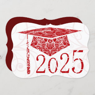 Red and White Floral Cap 2025 Graduation Party Einladung