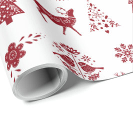 Red and White Folk Wrapping Paper Geschenkpapier