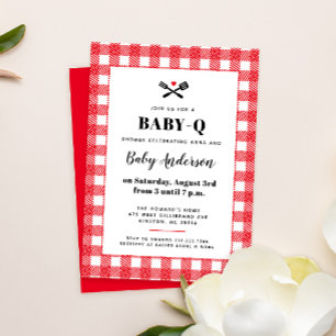 Red and White Gingham Kariert GRILLEN Baby Shower Einladung